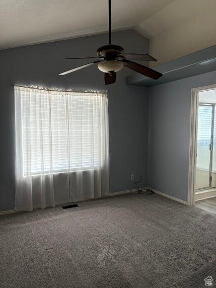 1579 W 2050 N, Clinton, UT 84015 - spare room with ceiling fan, carpet flooring, and lofted ceiling