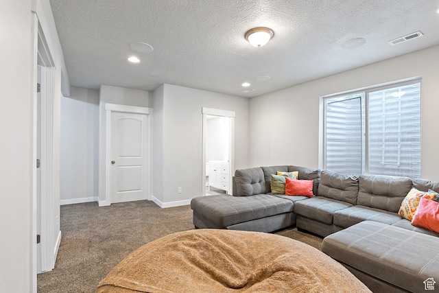 8687 N Oakmont Aly, Eagle Mountain, UT 84005 - living area featuring dark colored carpet, a textured ceiling, and recessed lighting