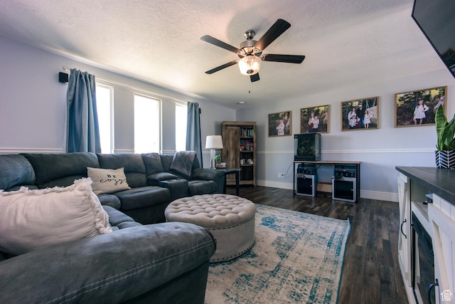 2080 W 2175 S, Syracuse, UT 84075 - living room with a ceiling fan, dark wood finished floors, and a textured ceiling
