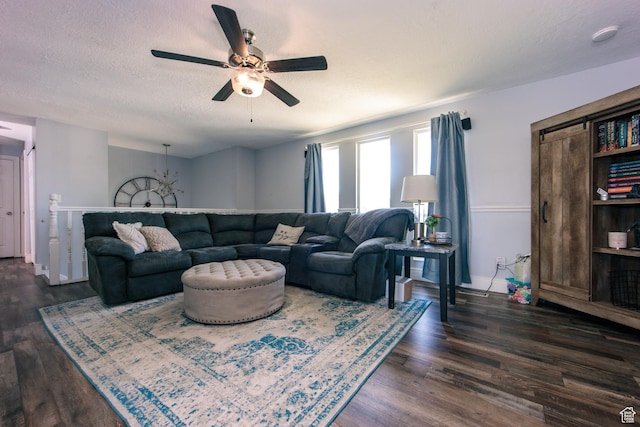 2080 W 2175 S, Syracuse, UT 84075 - living area featuring a ceiling fan, dark wood finished floors, and a textured ceiling