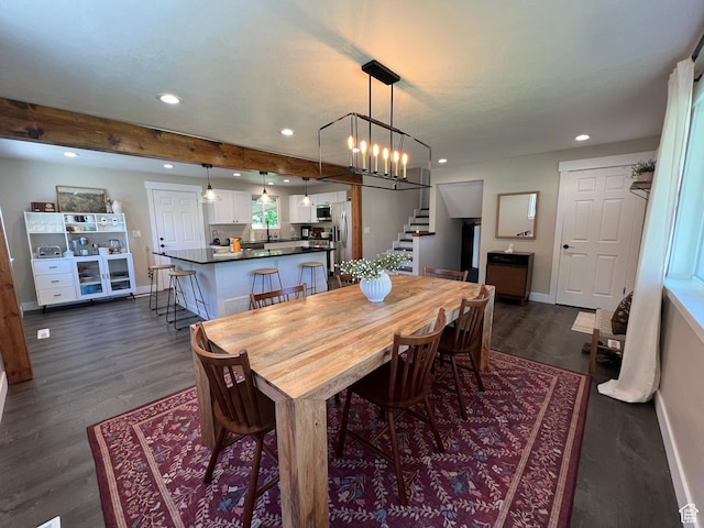 409 N 200 W, Brigham City, UT 84302 - dining room featuring stairway, recessed lighting, dark wood finished floors, and a chandelier