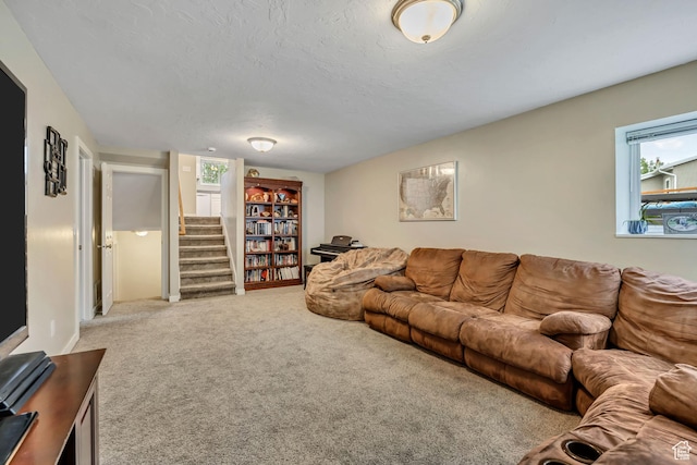 1492 N 1040 W, Orem, UT 84057 - carpeted living area featuring stairway and a textured ceiling