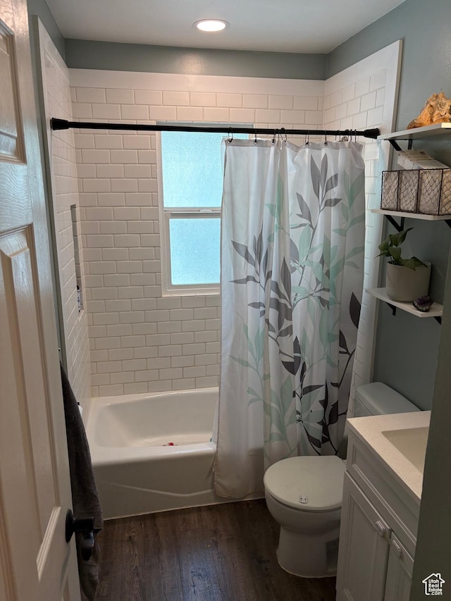 503 S Utah Ave, Provo, UT 84606 - bathroom featuring wood finished floors, vanity, shower / bath combo, and recessed lighting