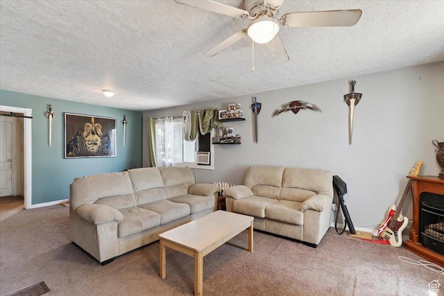 3221 Porter Ave, Ogden, UT 84403 - carpeted living area with a textured ceiling and a ceiling fan