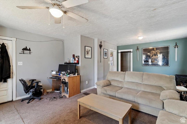 3221 Porter Ave, Ogden, UT 84403 - living area featuring a desk, carpet floors, a ceiling fan, and a textured ceiling