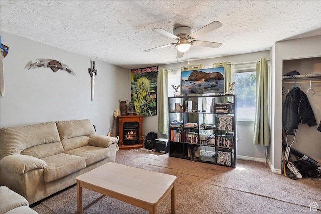 3221 Porter Ave, Ogden, UT 84403 - living room with a ceiling fan, carpet flooring, and a textured ceiling