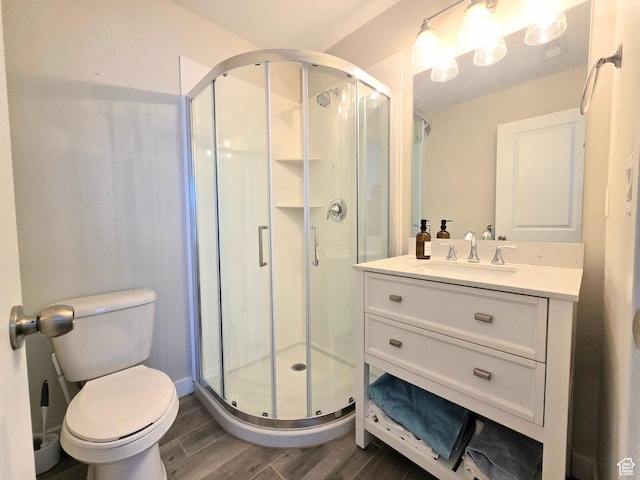 5149 W Arley Ct, Herriman, UT 84096 - bathroom featuring wood finished floors, a stall shower, and vanity