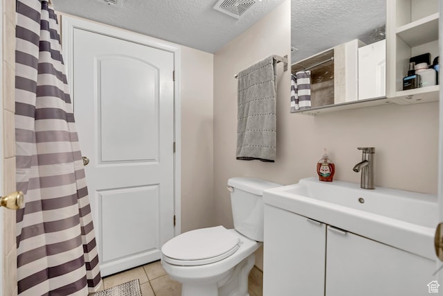 857 E 575 N, Layton, UT 84041 - bathroom featuring a textured ceiling, vanity, tile patterned flooring, and a shower with shower curtain