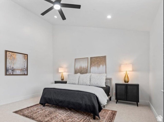 12469 S Patriot Hill Way, Herriman, UT 84096 - bedroom with carpet, vaulted ceiling, recessed lighting, and a ceiling fan