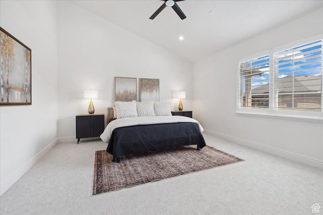 12469 S Patriot Hill Way, Herriman, UT 84096 - carpeted bedroom featuring vaulted ceiling, a ceiling fan, and recessed lighting