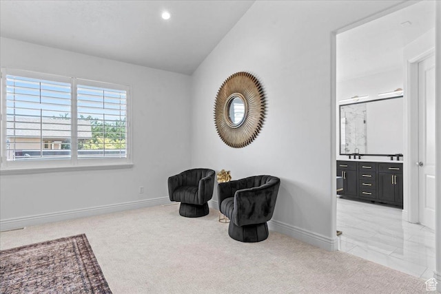 12469 S Patriot Hill Way, Herriman, UT 84096 - sitting room featuring light carpet, recessed lighting, and vaulted ceiling