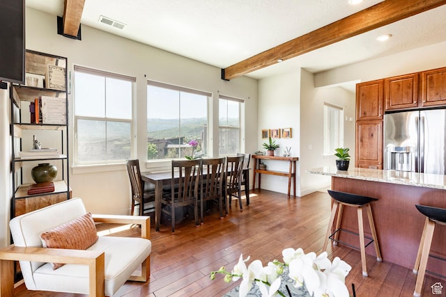 6169 Park Ln S Unit 36, Park City, UT 84098 - dining space with beam ceiling, hardwood / wood-style flooring, and recessed lighting