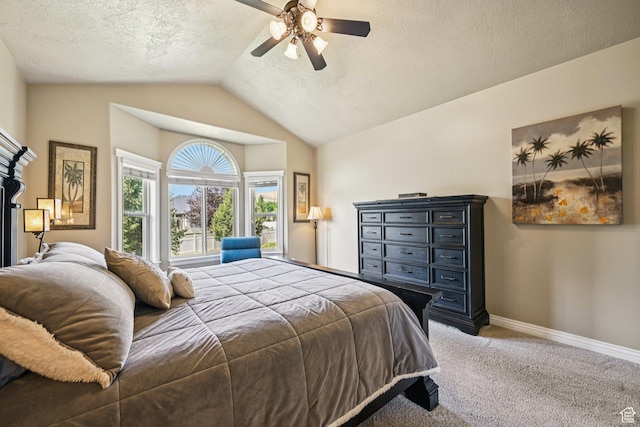 3195 N 1350 W, Pleasant View, UT 84414 - bedroom with carpet floors, a textured ceiling, vaulted ceiling, and a ceiling fan