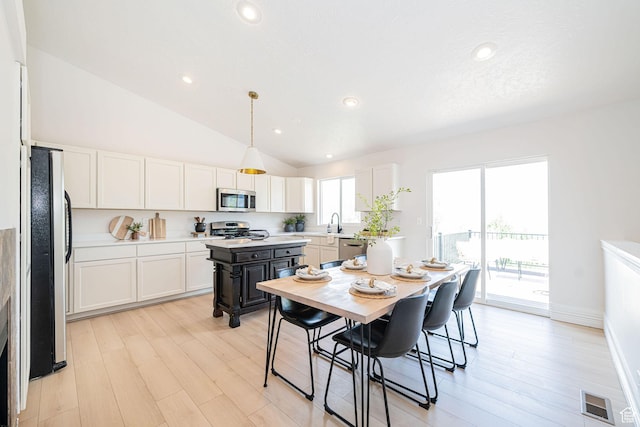383 E Manti Dr S, Draper, UT 84020 - dining space with light wood-style floors, recessed lighting, and high vaulted ceiling