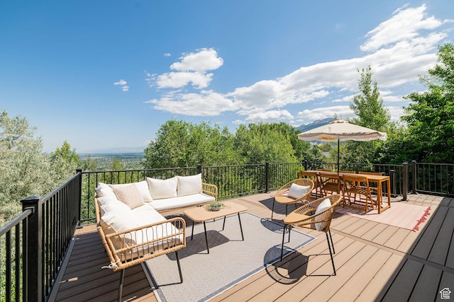 383 E Manti Dr S, Draper, UT 84020 - wooden terrace featuring an outdoor living space and outdoor dining space