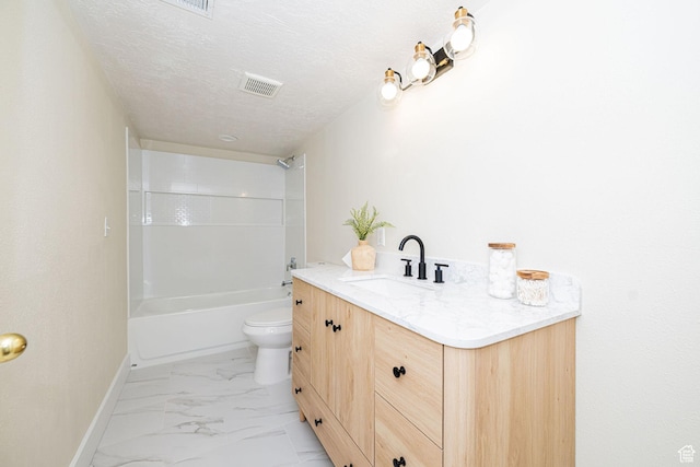383 E Manti Dr S, Draper, UT 84020 - bathroom with vanity, marble look tiles, shower / washtub combination, and a textured ceiling