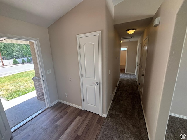 576 S 400 E, Santaquin, UT 84655 - hallway with dark wood finished floors and vaulted ceiling