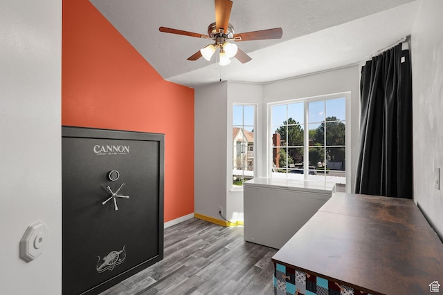 1428 W Beacon Hill Cir S Unit 1428, Salt Lake City, UT 84123 - office featuring wood finished floors, ceiling fan, and vaulted ceiling