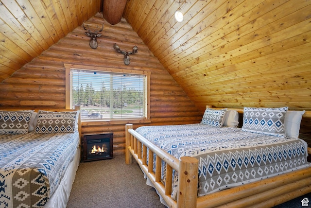 5 Mirror Lake Hwy Unit 5-2, Coalville, UT 84017 - carpeted bedroom featuring log walls, wood ceiling, and lofted ceiling
