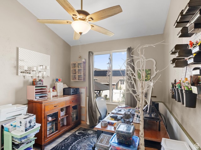 3646 S Elk Point Dr, Magna, UT 84044 - office area with ceiling fan, lofted ceiling, and wood finished floors