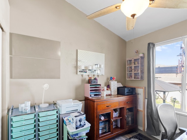 3646 S Elk Point Dr, Magna, UT 84044 - office area with vaulted ceiling and ceiling fan