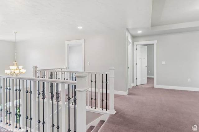2086 W White Pine Dr S, Layton, UT 84041 - hall with a chandelier, carpet flooring, recessed lighting, and an upstairs landing