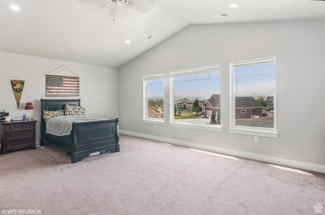 2086 W White Pine Dr S, Layton, UT 84041 - carpeted bedroom with lofted ceiling, recessed lighting, and ceiling fan