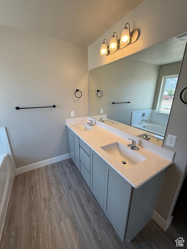 482 N 460 E Lot 6, Salem, UT 84653 - bathroom with wood finished floors, a garden tub, double vanity, and a textured ceiling