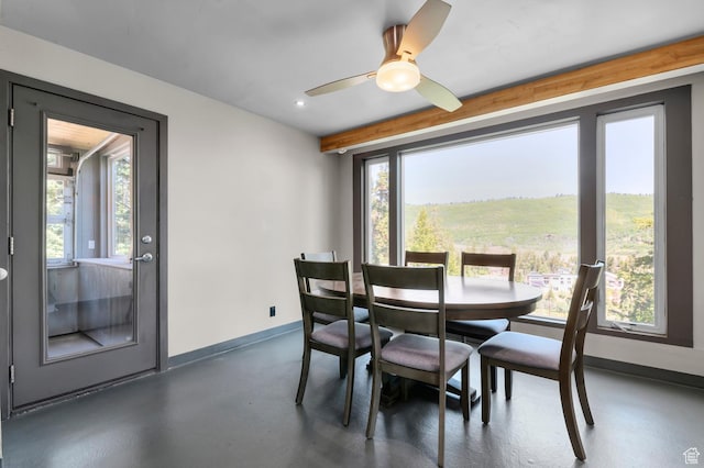 105 S Crestview Cir, Park City, UT 84098 - dining area with finished concrete flooring, plenty of natural light, a ceiling fan, and recessed lighting