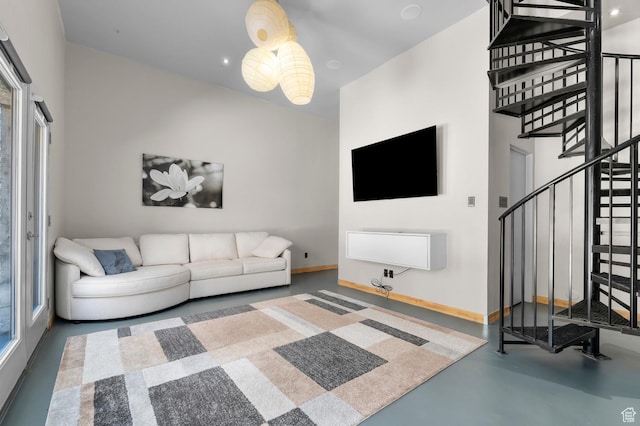 105 S Crestview Cir, Park City, UT 84098 - living room featuring finished concrete flooring and stairway