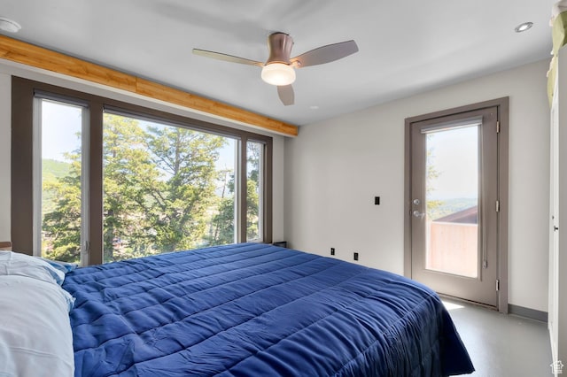 105 S Crestview Cir, Park City, UT 84098 - bedroom with access to outside, recessed lighting, and a ceiling fan