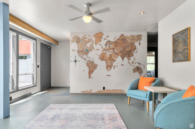 105 S Crestview Cir, Park City, UT 84098 - sitting room with finished concrete flooring, ceiling fan, and recessed lighting