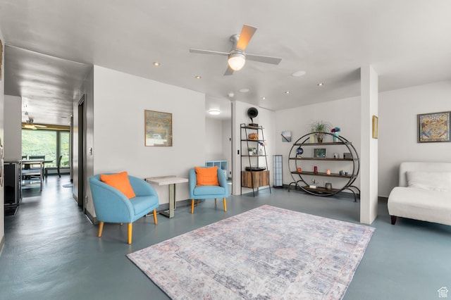 105 S Crestview Cir, Park City, UT 84098 - sitting room featuring ceiling fan, concrete flooring, and recessed lighting