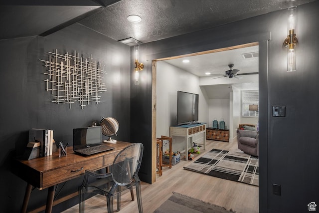 866 Brookside Ln, Centerville, UT 84014 - home office with wood finished floors, a ceiling fan, recessed lighting, and a textured ceiling