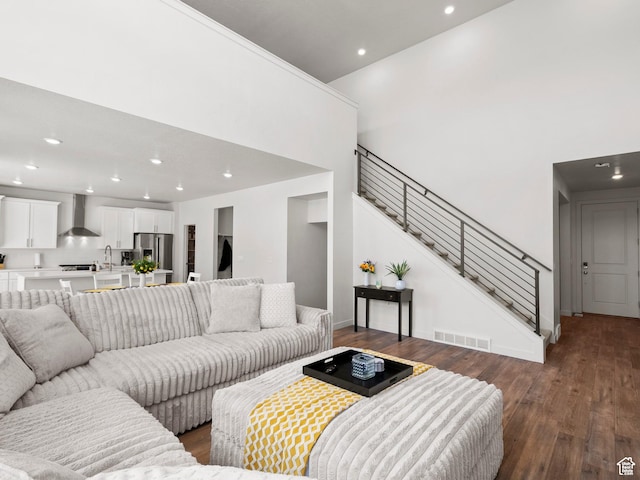 1583 W Andover Rd, South Jordan, UT 84095 - living area with stairway, recessed lighting, and dark wood-type flooring