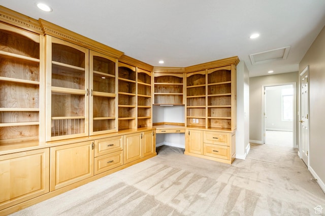 999 S Fairway Cir, Fruit Heights, UT 84037 - unfurnished office with attic access, recessed lighting, light carpet, and built in study area