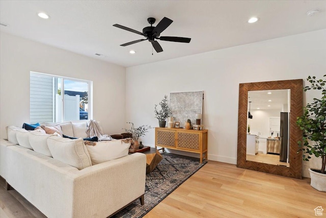2081 W 1575th Ct S Unit 127, West Haven, UT 84401 - living area with a ceiling fan, light wood finished floors, and recessed lighting