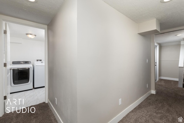 45 N 900 W, Provo, UT 84601 - hallway featuring separate washer and dryer, light colored carpet, and a textured ceiling