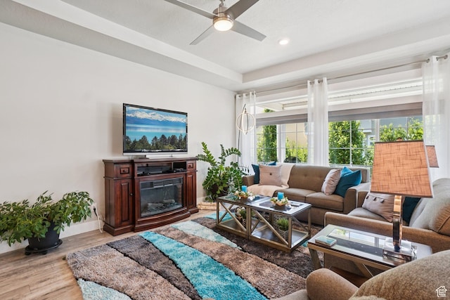 287 S Hayes Well Ln, Saratoga Springs, UT 84045 - living area with healthy amount of natural light, a ceiling fan, wood finished floors, and recessed lighting