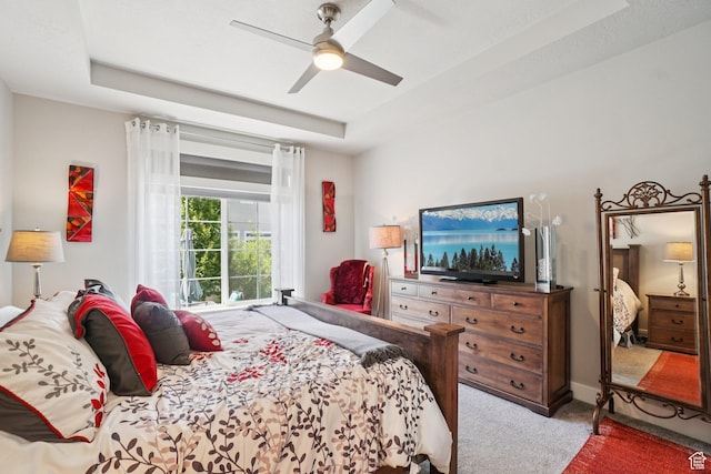 287 S Hayes Well Ln, Saratoga Springs, UT 84045 - bedroom featuring carpet flooring, a raised ceiling, and ceiling fan