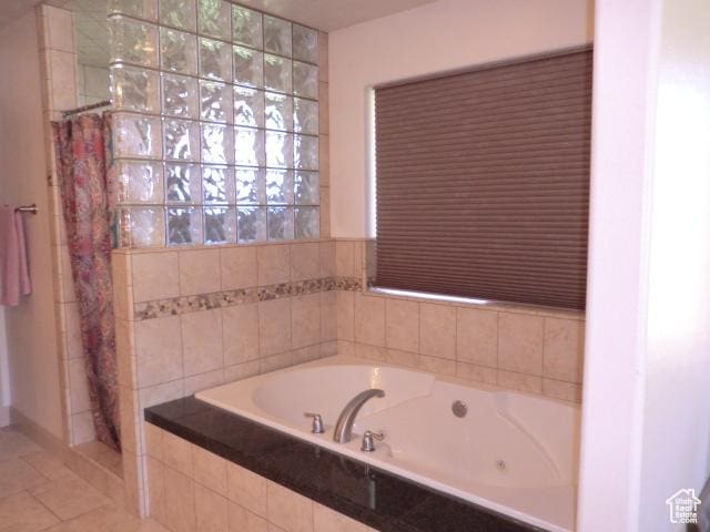 320 S 1125 W, Parowan, UT 84761 - bathroom featuring a tub with jets, tile patterned floors, and a shower with curtain