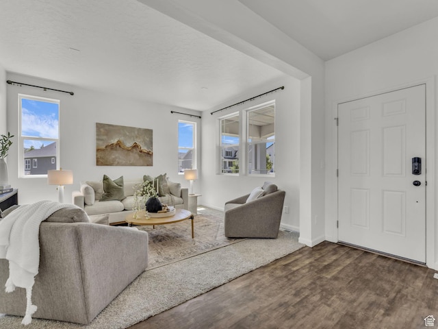 13249 S Shearing Cv, Herriman, UT 84096 - living room featuring dark wood finished floors and baseboards