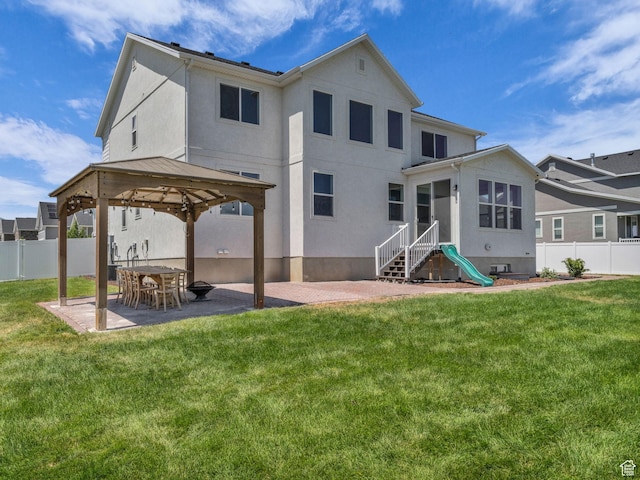 13249 S Shearing Cv, Herriman, UT 84096 - rear view of property featuring a gazebo, a patio, and stucco siding