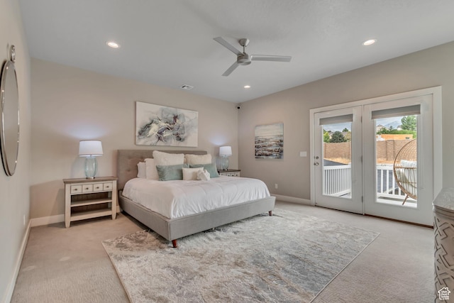 11531 S 840 W, Draper, UT 84020 - bedroom featuring light carpet, access to exterior, recessed lighting, and ceiling fan