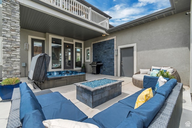 11531 S 840 W, Draper, UT 84020 - patio / terrace with an outdoor living space with a fire pit, a patio, and area for grilling