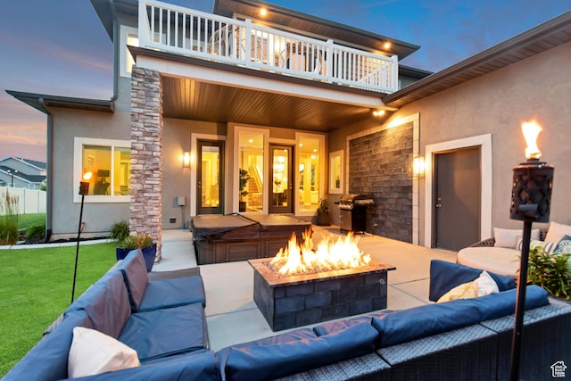 11531 S 840 W, Draper, UT 84020 - patio / terrace with an outdoor living space with a fire pit, area for grilling, a patio, and a lawn