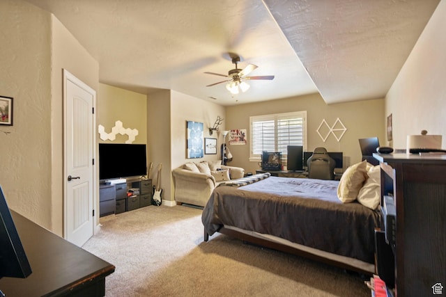 5584 N Gentle Breeze Ct, Stansbury Park, UT 84074 - carpeted bedroom featuring a ceiling fan and a textured wall