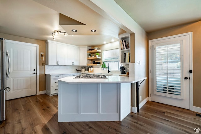 534 E 1400th St S, Bountiful, UT 84010 - kitchen featuring open shelves, dark wood finished floors, light countertops, and white cabinetry