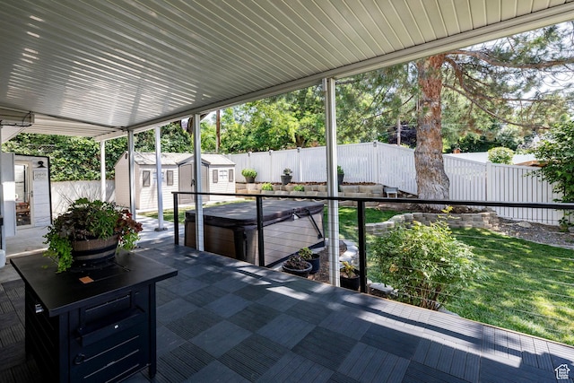 534 E 1400th St S, Bountiful, UT 84010 - fenced backyard with a storage shed, a hot tub, and a patio area