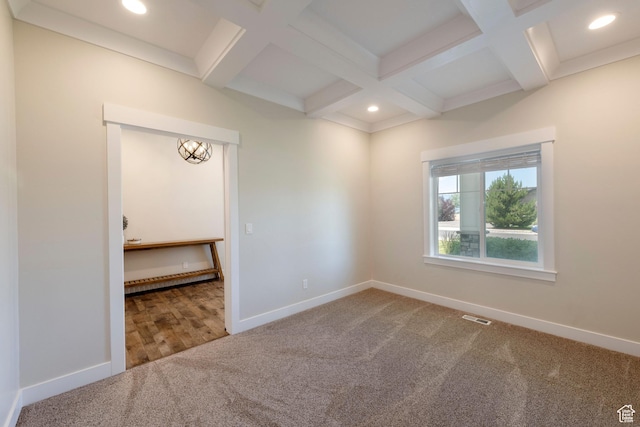 1233 S 2240 E, Heber City, UT 84032 - carpeted empty room with coffered ceiling, beam ceiling, and recessed lighting